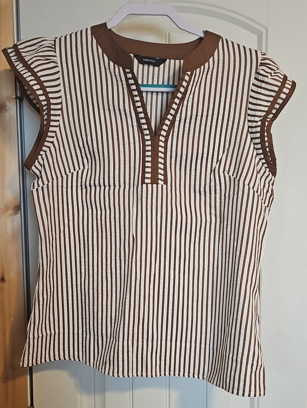 OXOXO Brown and White Striped Cap Sleeve Blouse